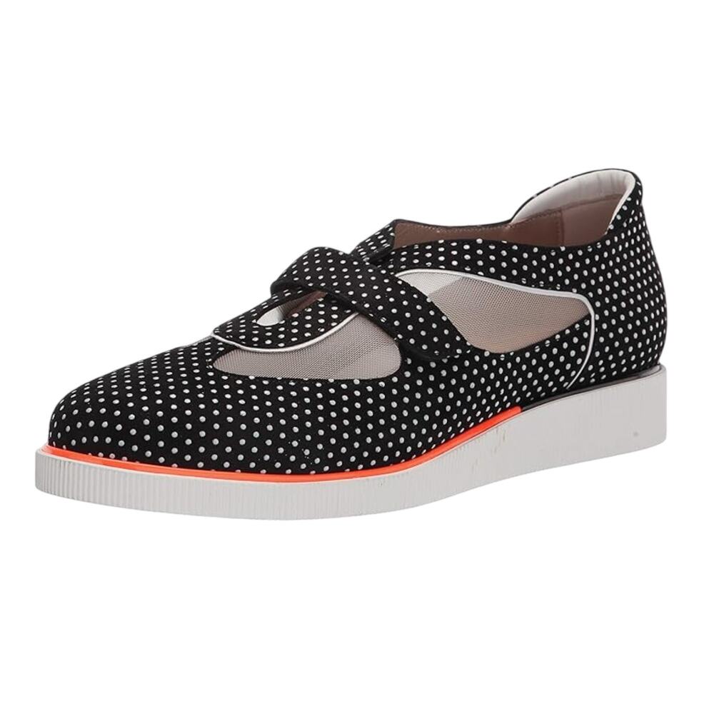 BeautiFeel Edyta Black White Polka Dot 3D Suede Lace Up Flat